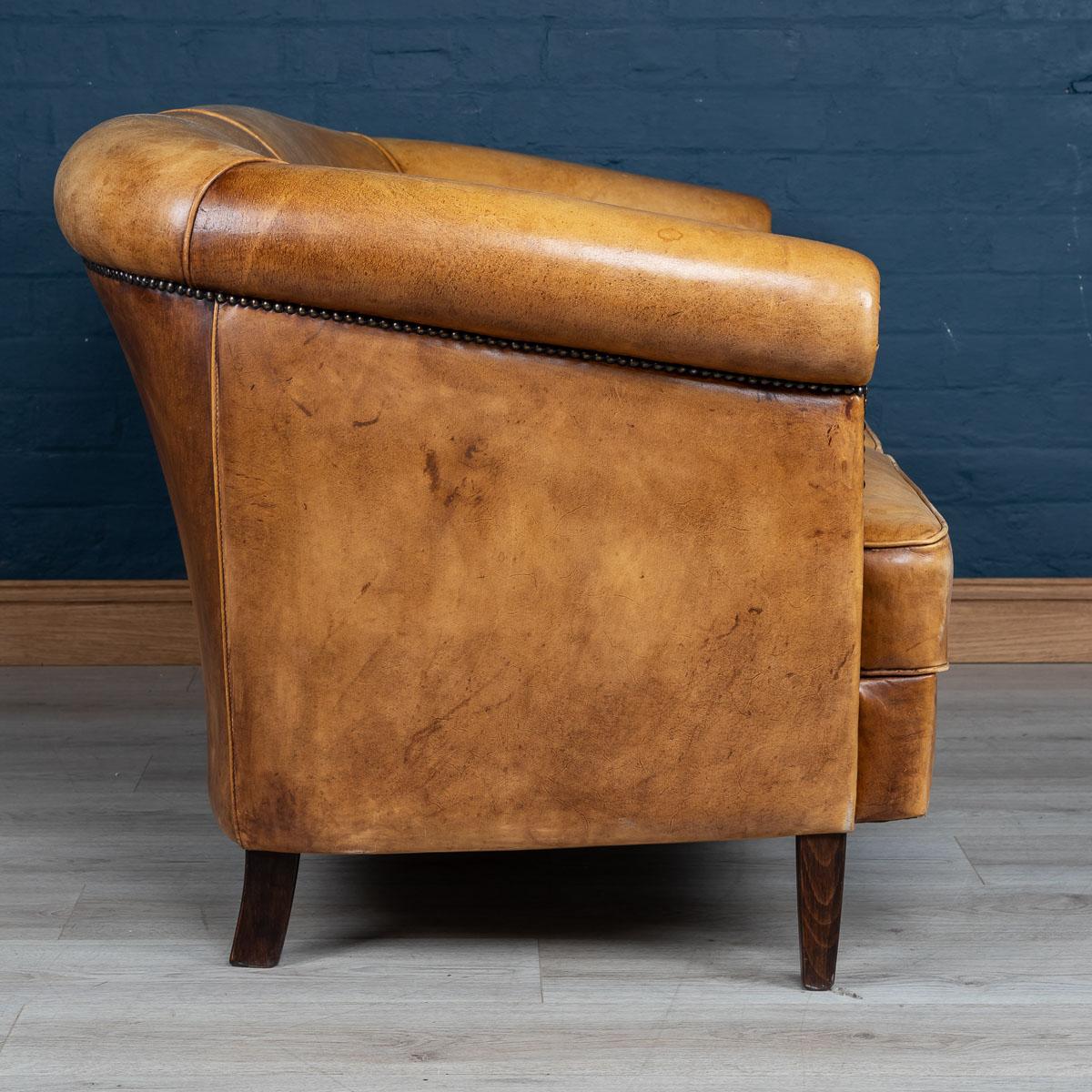 20th Century Dutch Two-Seat Tan Leather Sofa, circa 1980 1
