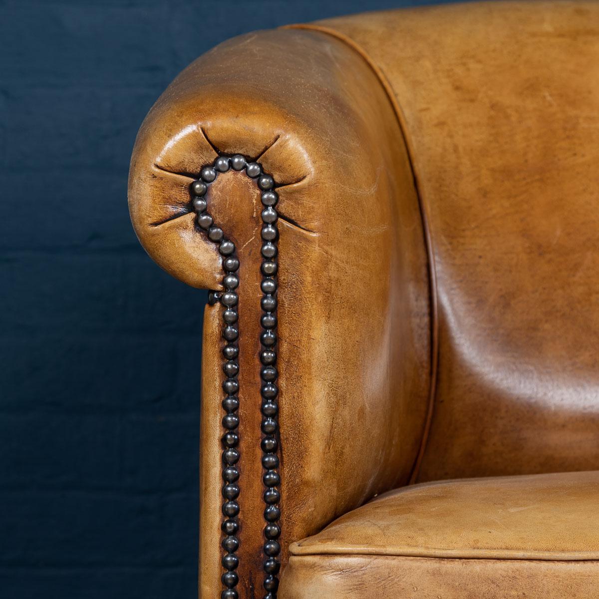 20th Century Dutch Two-Seat Tan Leather Sofa, circa 1980 2