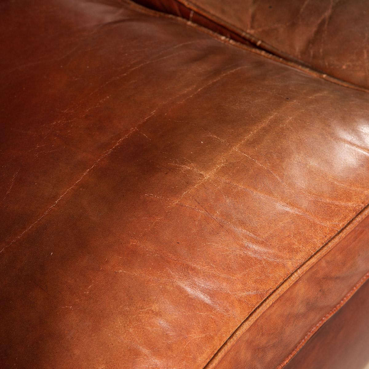 20th Century Dutch Two Seater Tan Sheepskin Leather Sofa 7