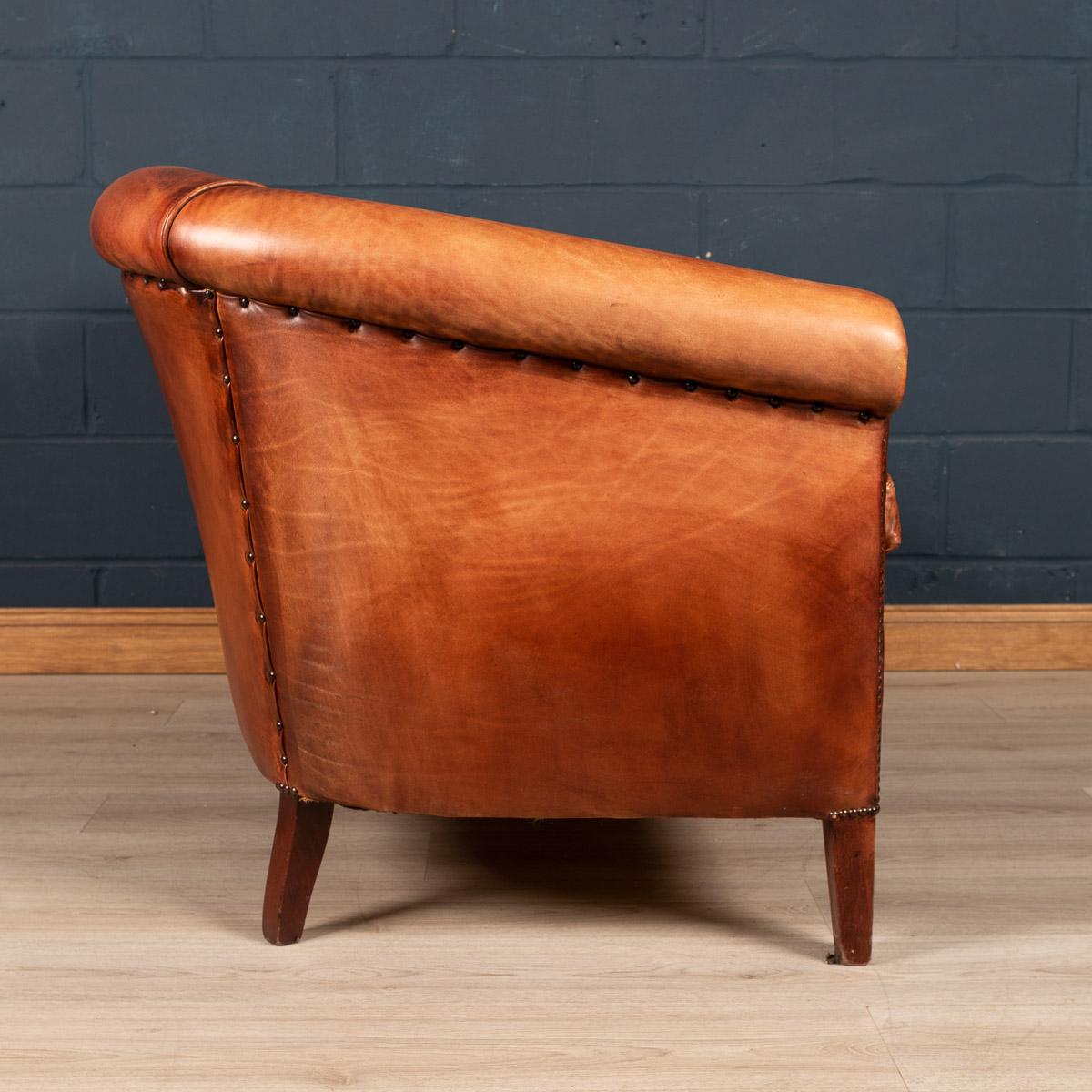 20th Century Dutch Two Seater Tan Sheepskin Leather Sofa 1