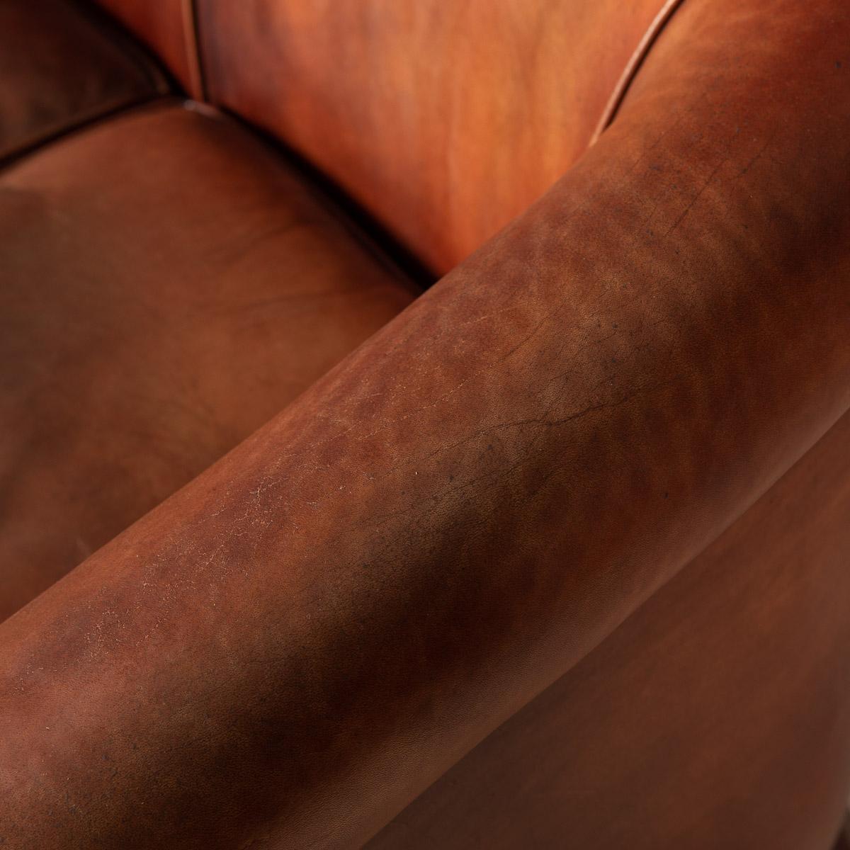 20th Century Dutch Two Seater Tan Sheepskin Leather Sofa 4