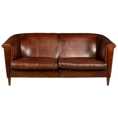 20th Century Dutch Two/Three-Seat Leather Sofa
