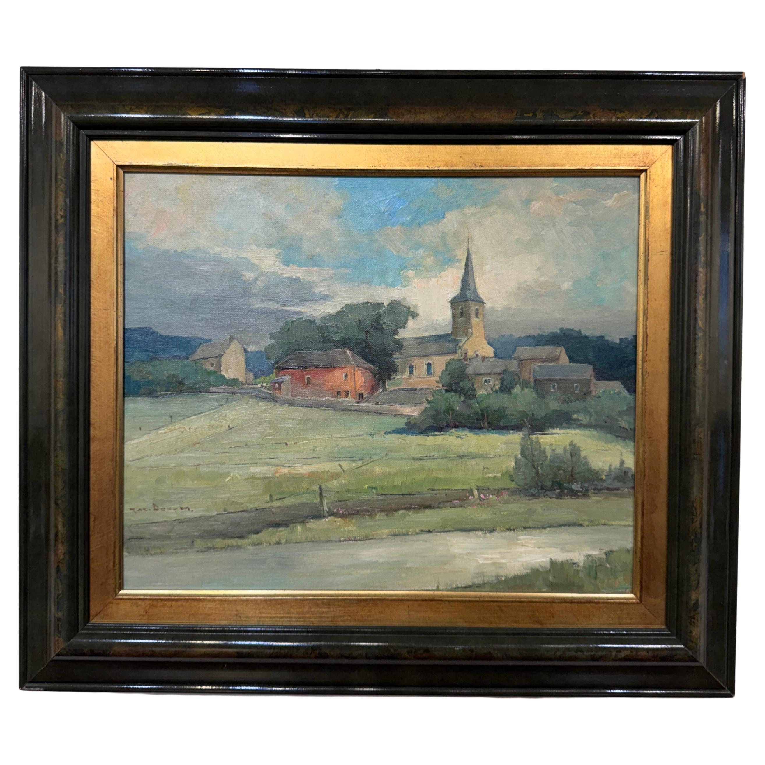 Huile sur toile d
un village hollandais du 20e siècle