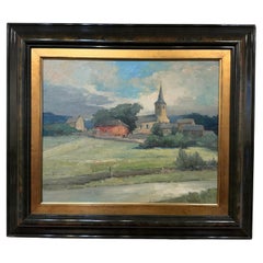 Huile sur toile d
un village hollandais du 20e siècle