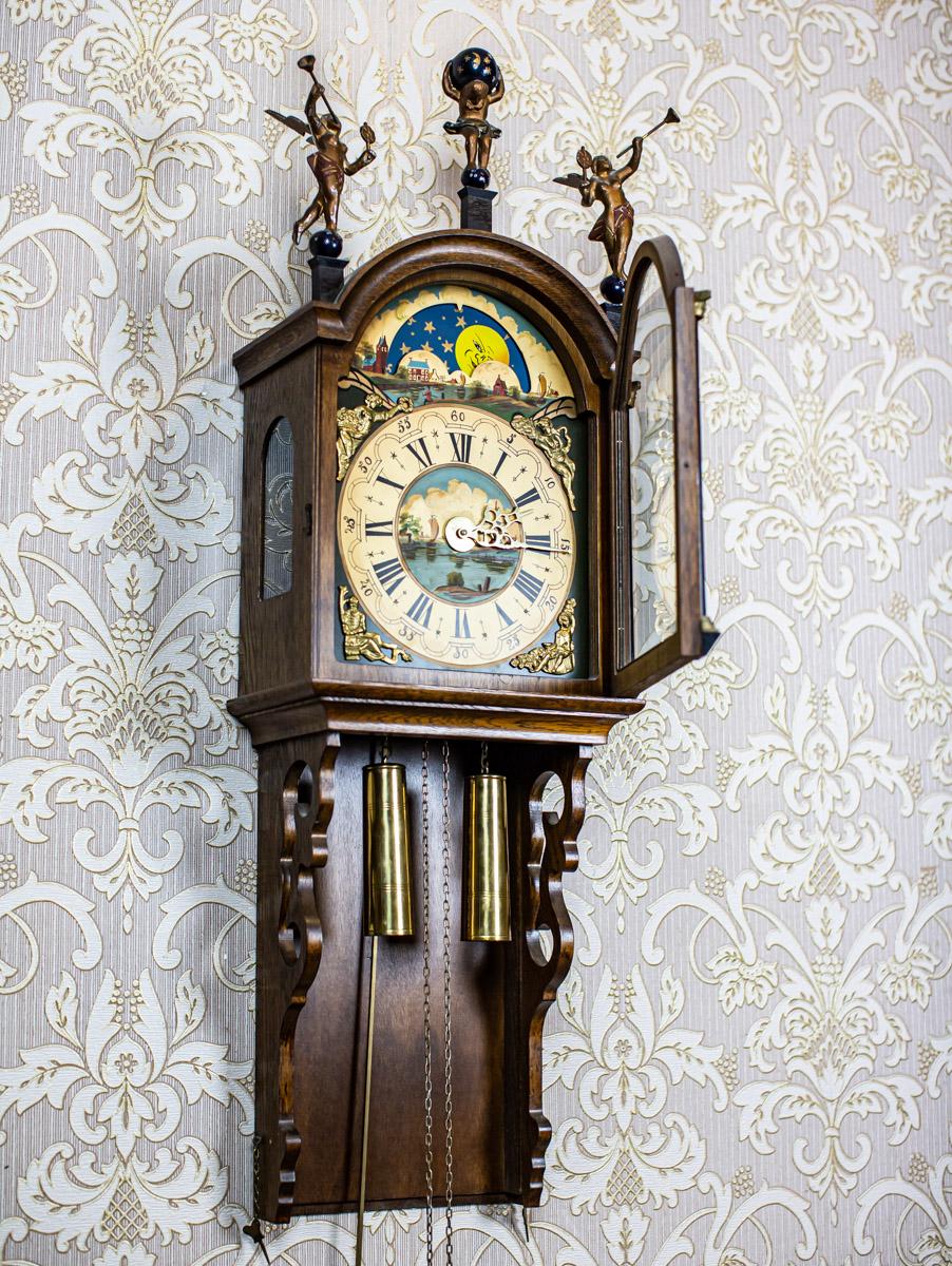 Brass 20th Century Dutch Wall Clock Stylized as Staarta in Brown Oak Case