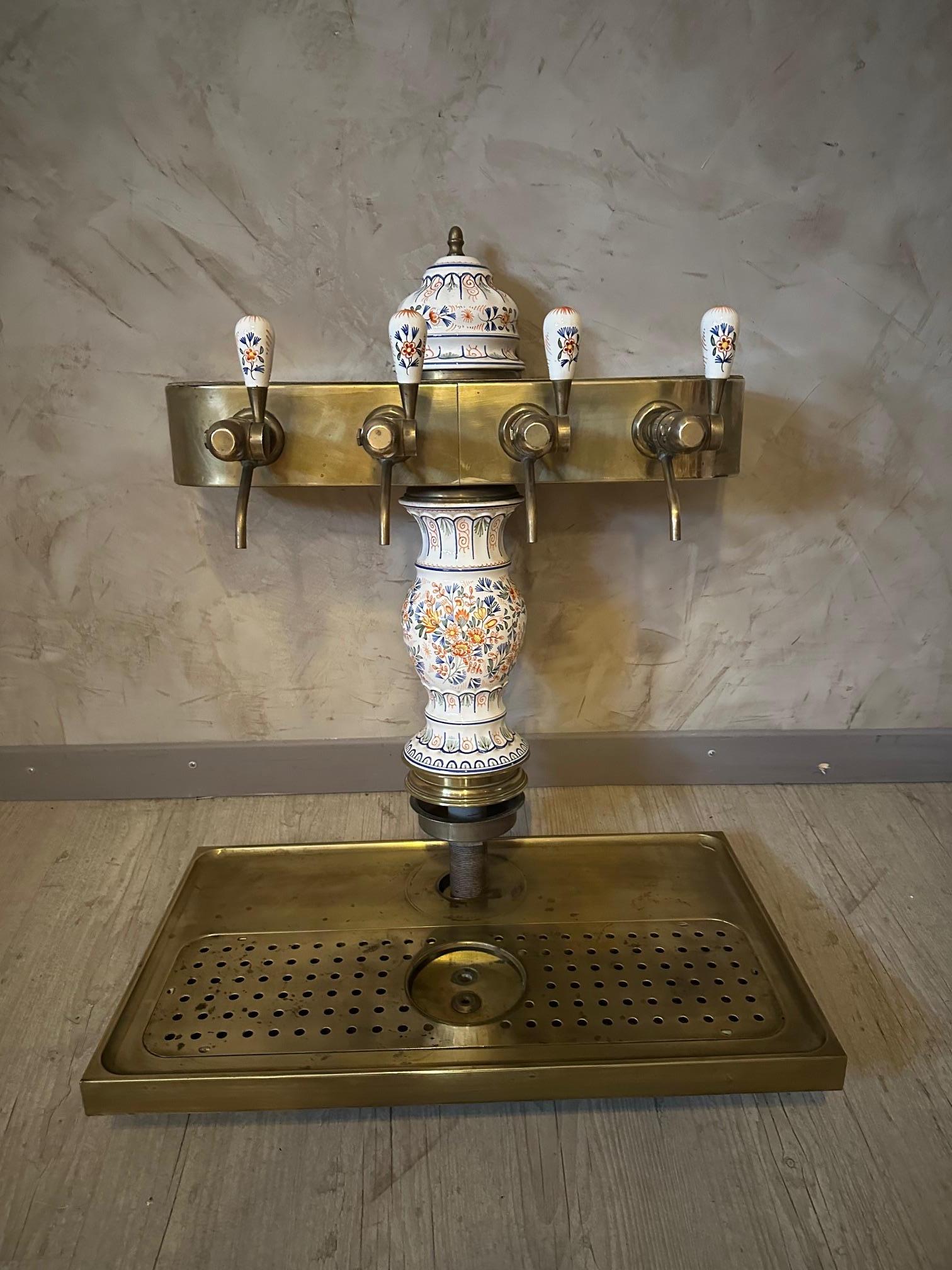 Belgian 20th century Earthenware and Brass Beer Taps, 1920 For Sale