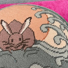 20th Century Easter Needlepoint Round Pillow
