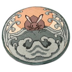 20th Century Easter Needlepoint Round Pillow