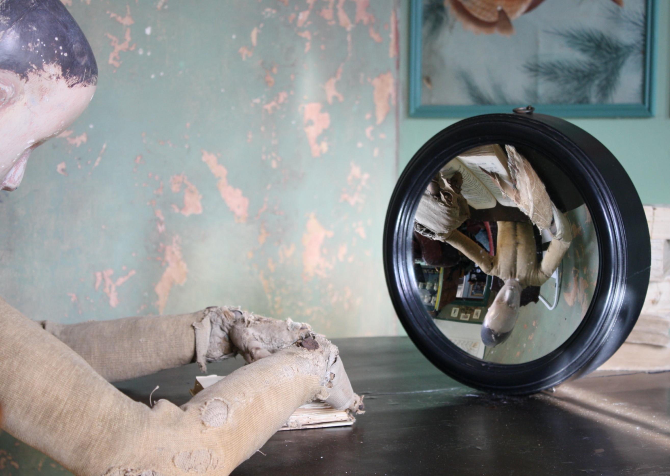 20th Century Ebonized Circular Concave Distortion Mirror 8