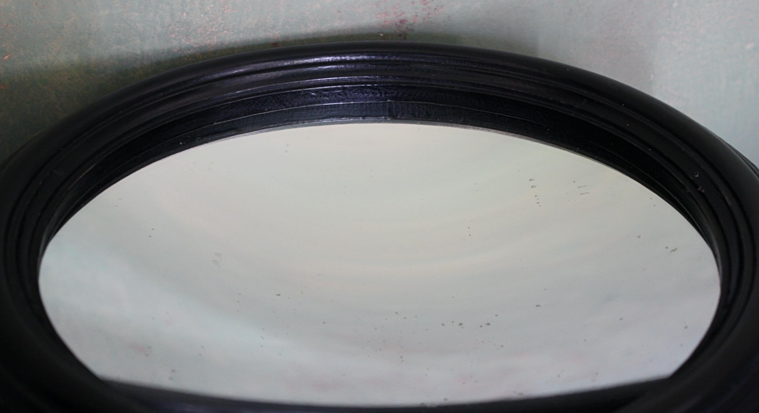 Glass 20th Century Ebonized Circular Concave Distortion Mirror