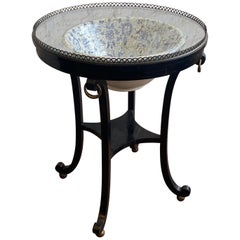 20th Century Ebonized Table with Porcelain Bowl from Mario Buatta Estate