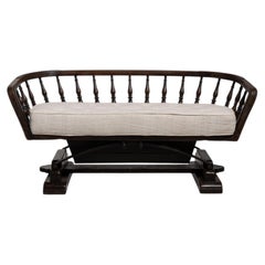20th Century Ebonized Wood Curious Bench with Upholstered Seat