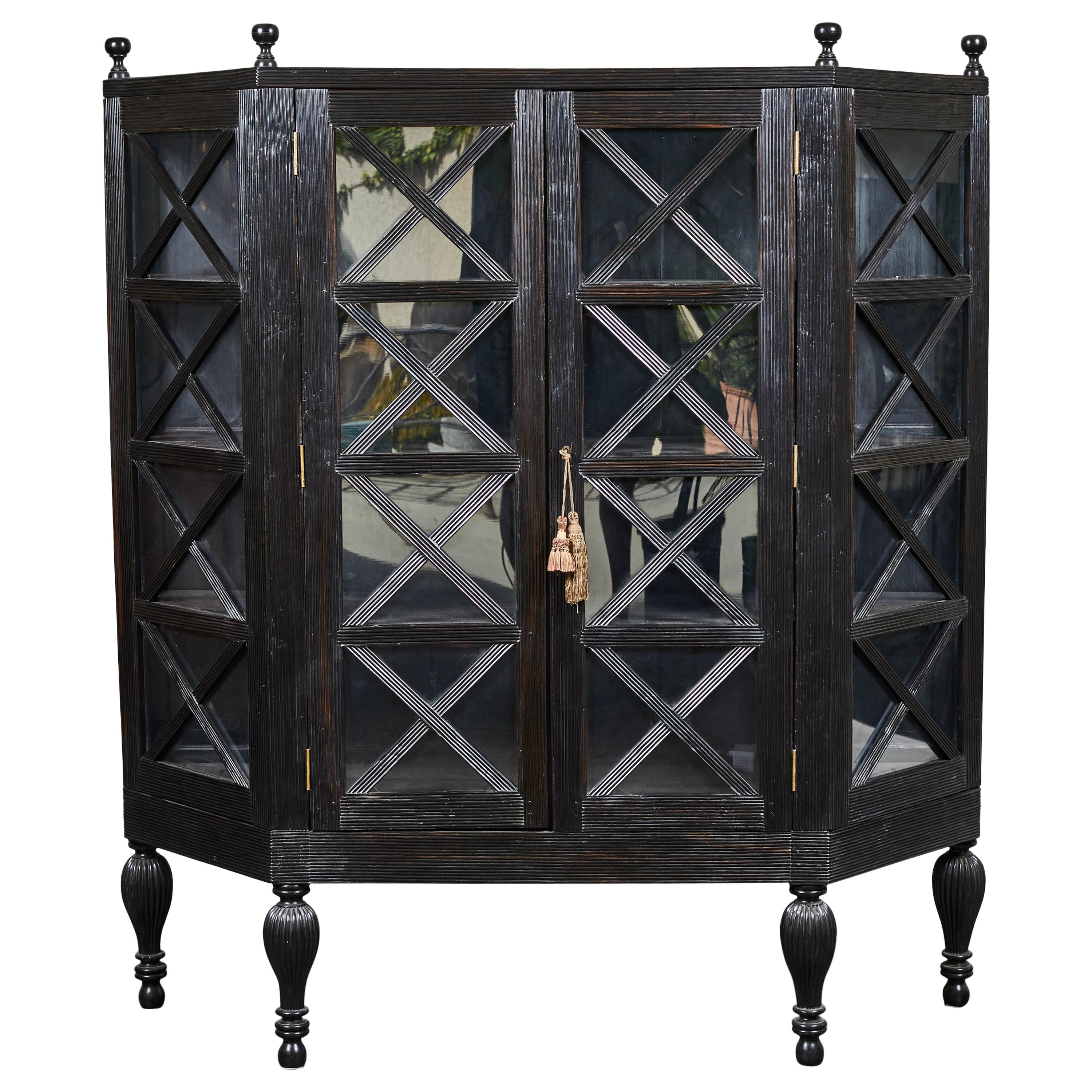 20th Century Ebony British Colonial Two-Door Display Cabinet