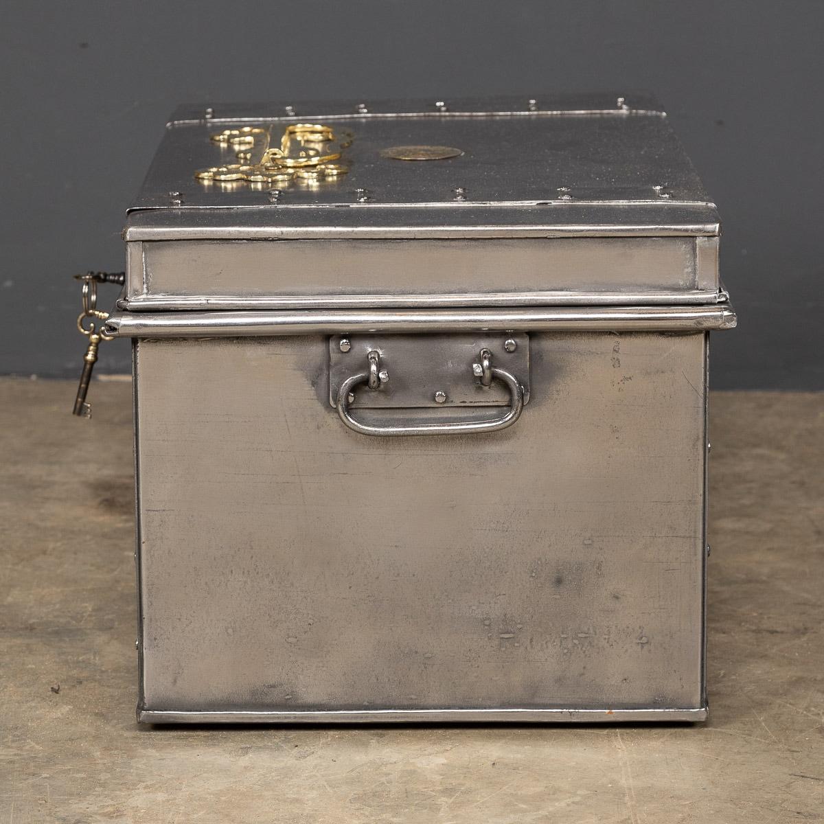 British 20th Century Edwardian Cast Iron Bound Strong Box, c.1910