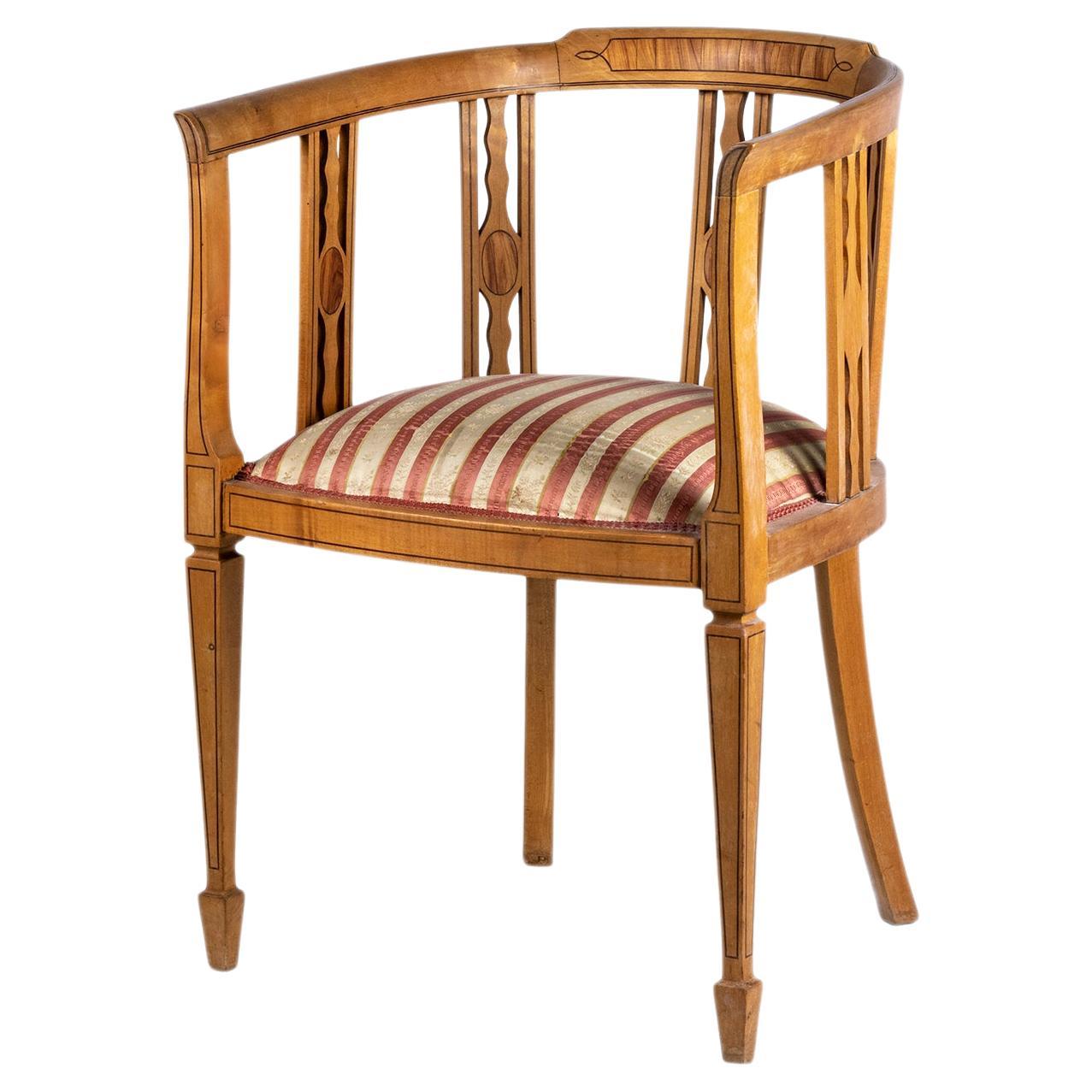 20th Century Edwardian Corner Armchair With Striped Seat For Sale