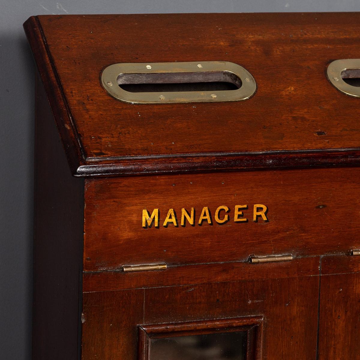 Brass 20th Century Edwardian English Mahogany Train Station Mailbox, circa 1910
