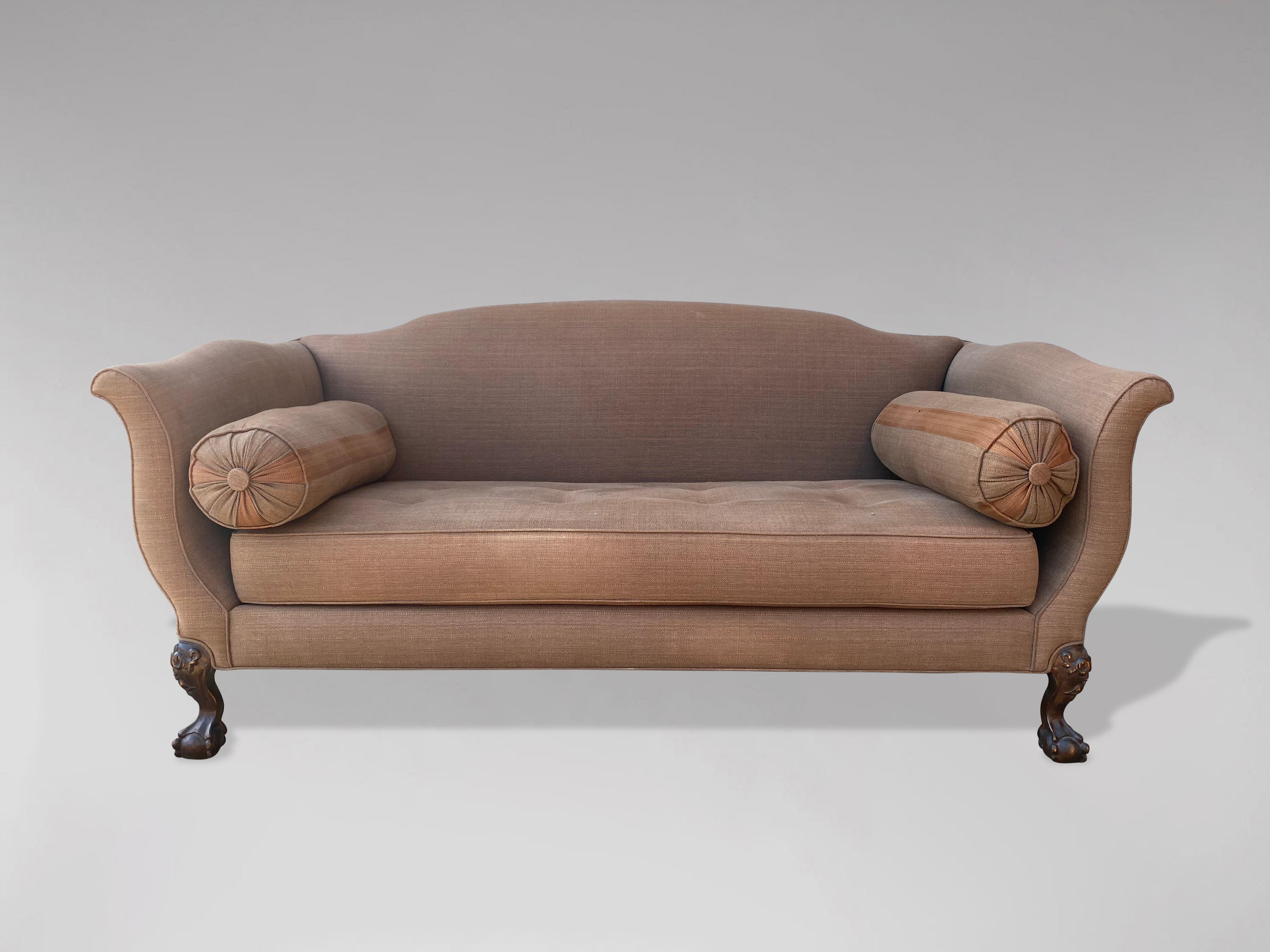 British 20th Century Edwardian Period Reupholstered Camel Back Sofa