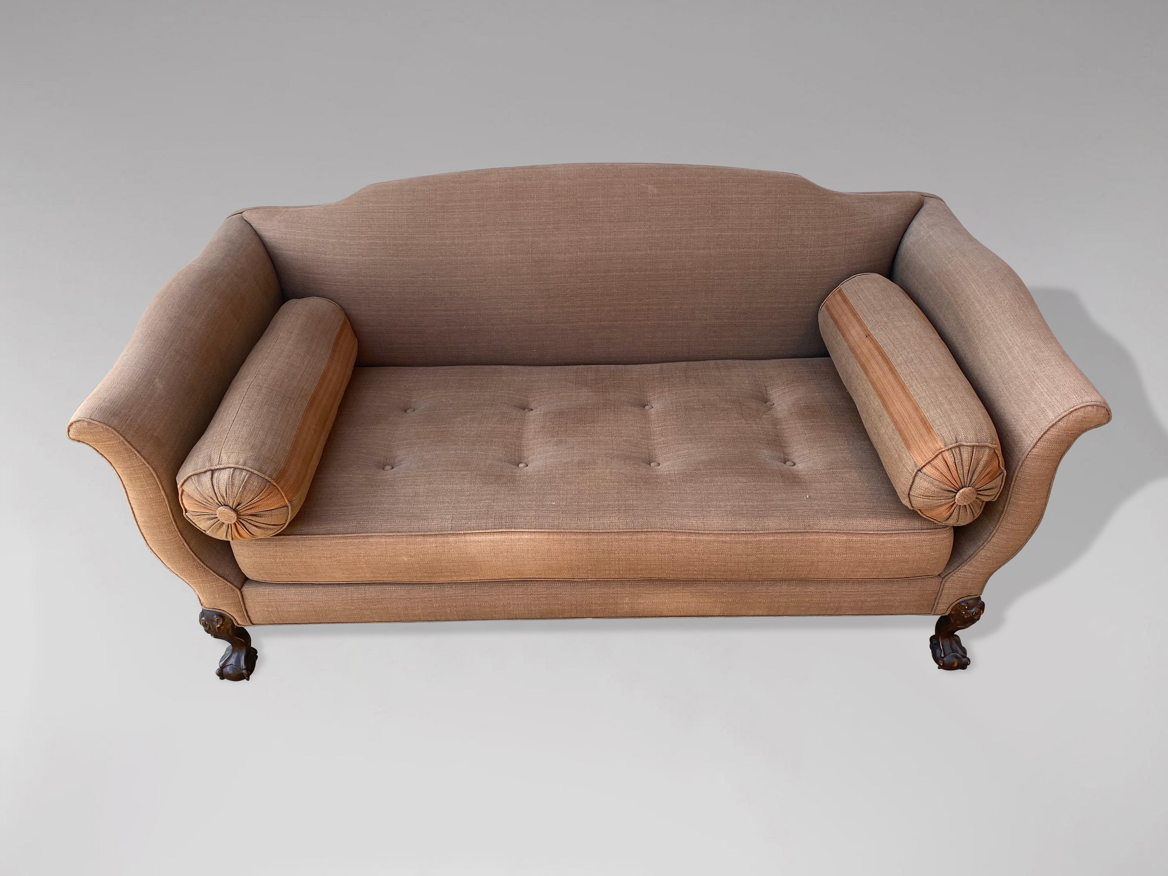 20th Century Edwardian Period Reupholstered Camel Back Sofa 1