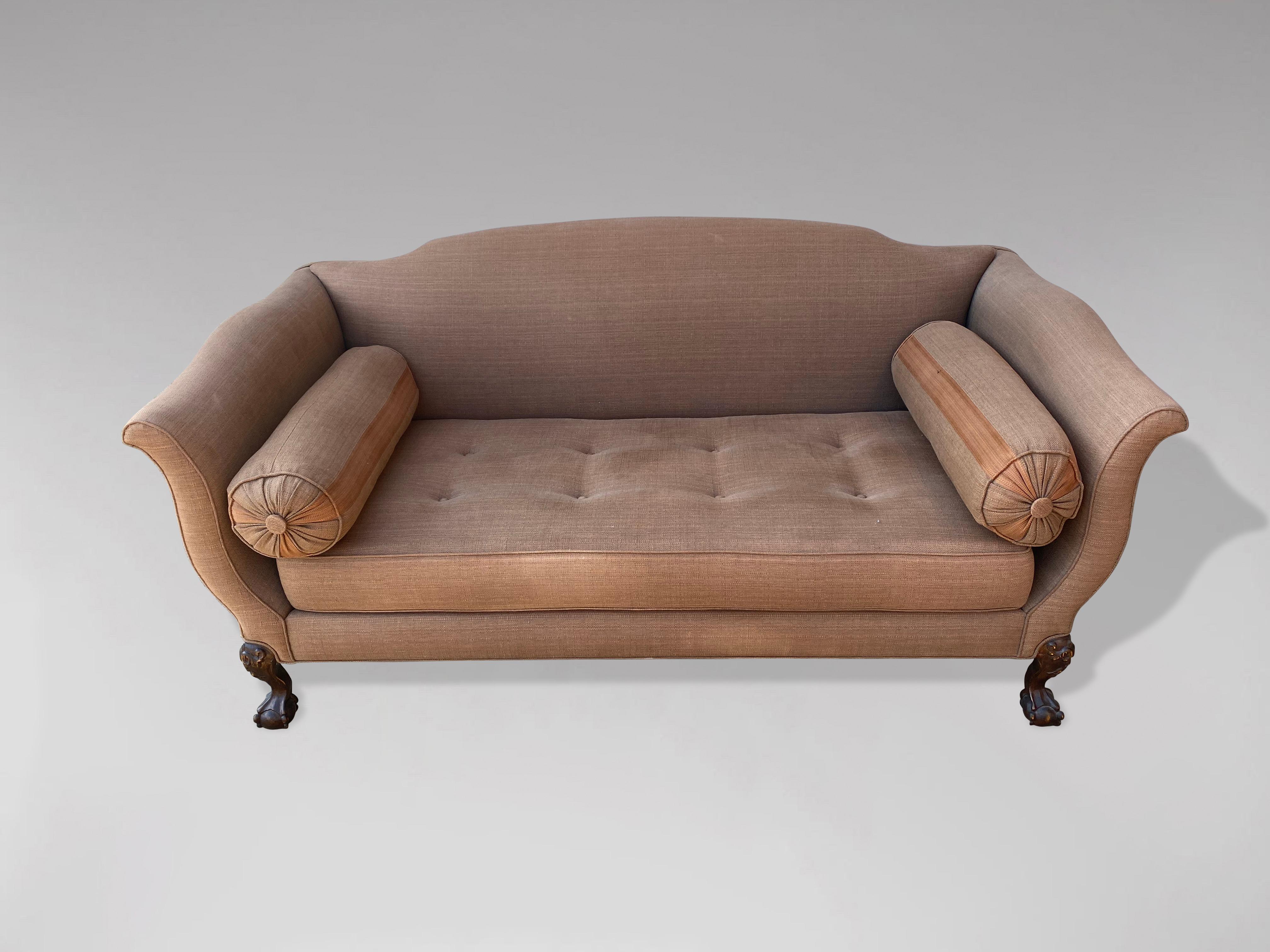 20th Century Edwardian Period Reupholstered Camel Back Sofa 2