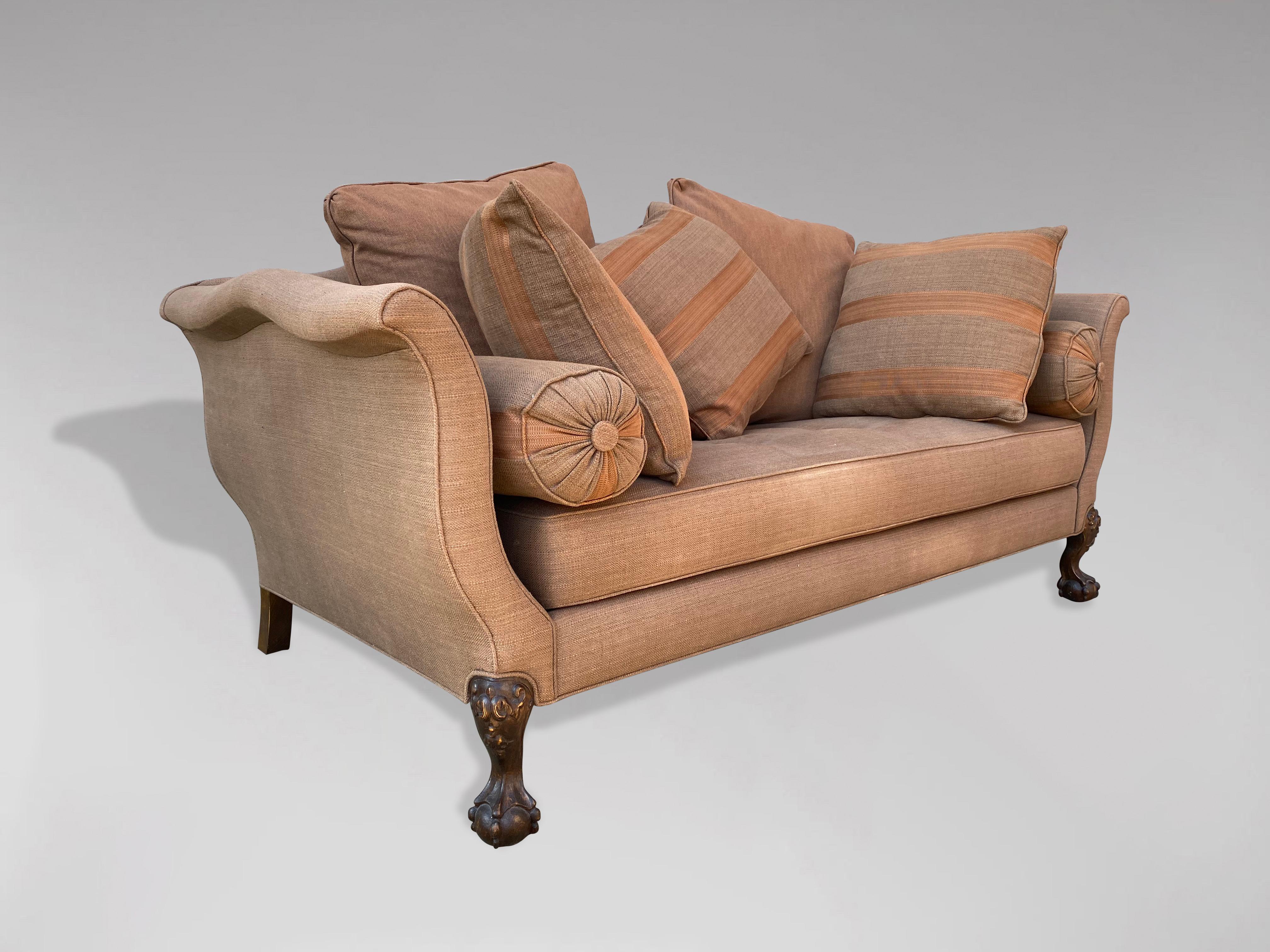 20th Century Edwardian Period Reupholstered Camel Back Sofa 3