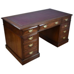 Antique 20th Century Edwardian Red Walnut Pedestal Desk
