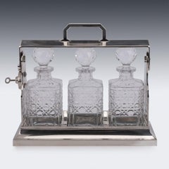20th Century Edwardian Silver Plated and Cut Glass Tantalus, circa 1900