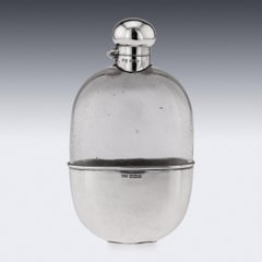 20th Century Edwardian Solid Silver & Glass Hip Flask, Sheffield, c.1910