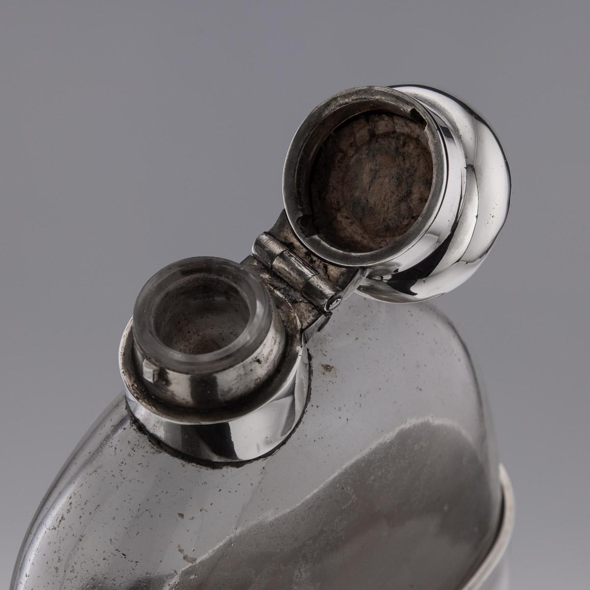 20th Century Edwardian Solid Silver & Glass Hip Flask, Sheffield, c.1910 For Sale 1