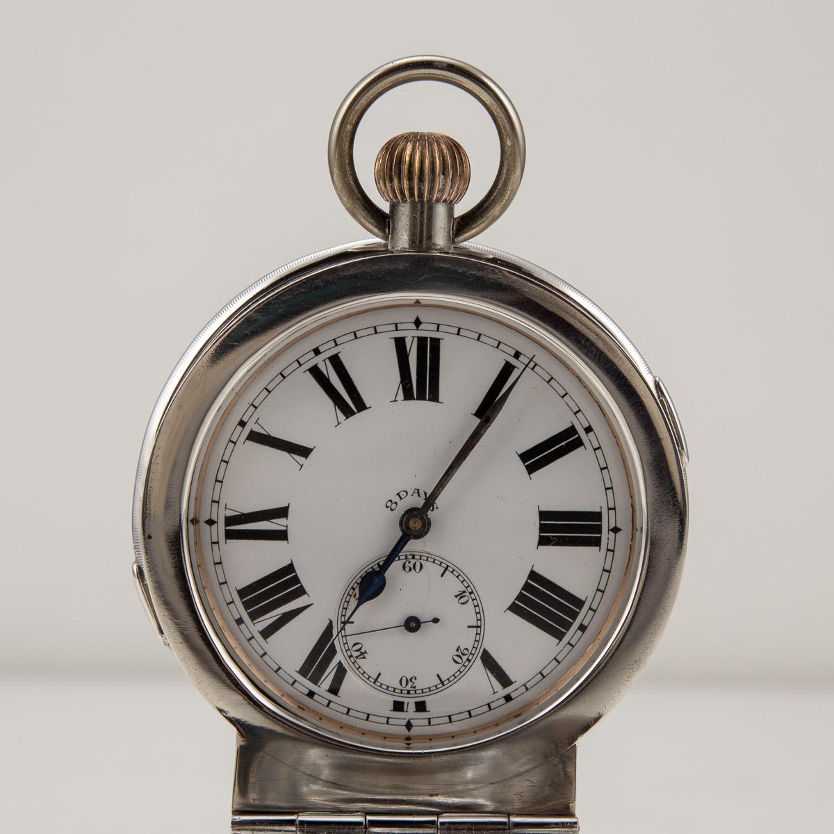20th Century Edwardian Solid Silver & Glass Inkwell with Clock, Chester, c.1907 For Sale 2