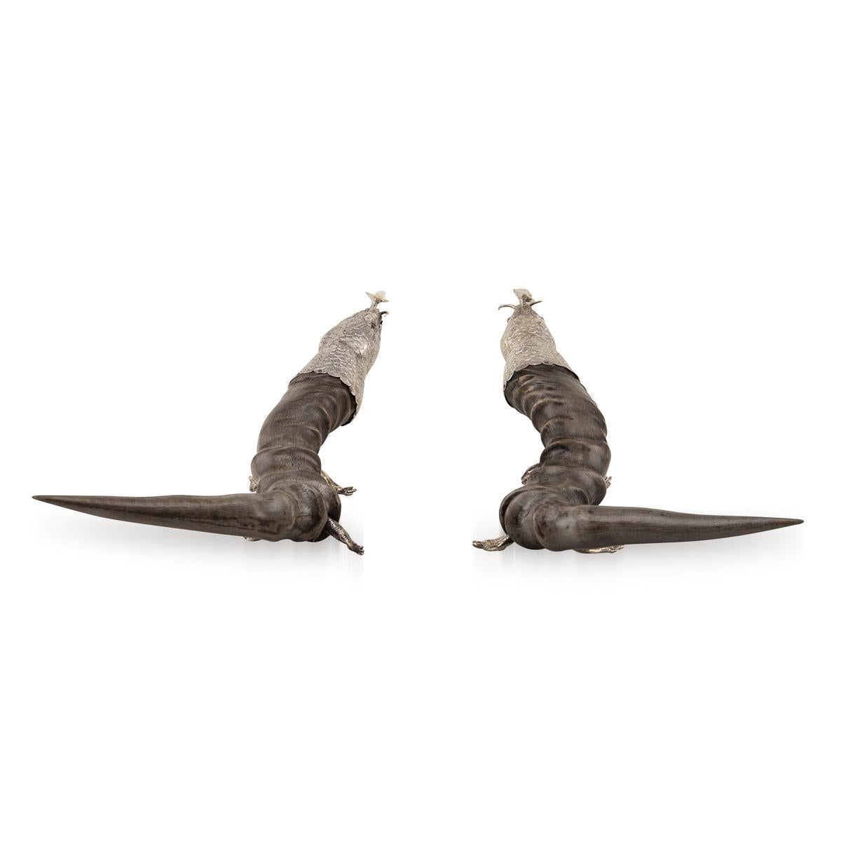 20th Century Edwardian Solid Silver & Horn Lizard Shaped Cigar Lighters, C.1900 In Good Condition For Sale In Royal Tunbridge Wells, Kent