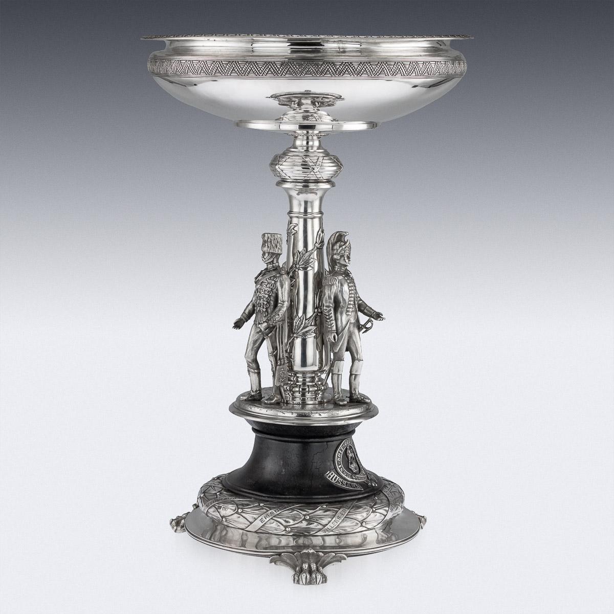 20th Century Edwardian Solid Silver 'Kings Hussars' Centrepiece circa 1914 In Good Condition In Royal Tunbridge Wells, Kent