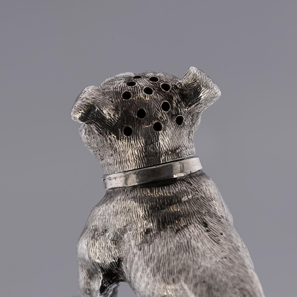 20th Century Edwardian Solid Silver Pair Of Dog Shaped Salts, London, c.1908 For Sale 6