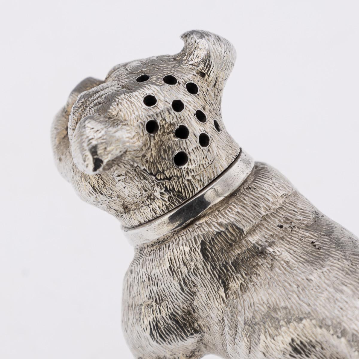 20th Century Edwardian Solid Silver Pair Of Dog Shaped Salts, London, c.1908 For Sale 12