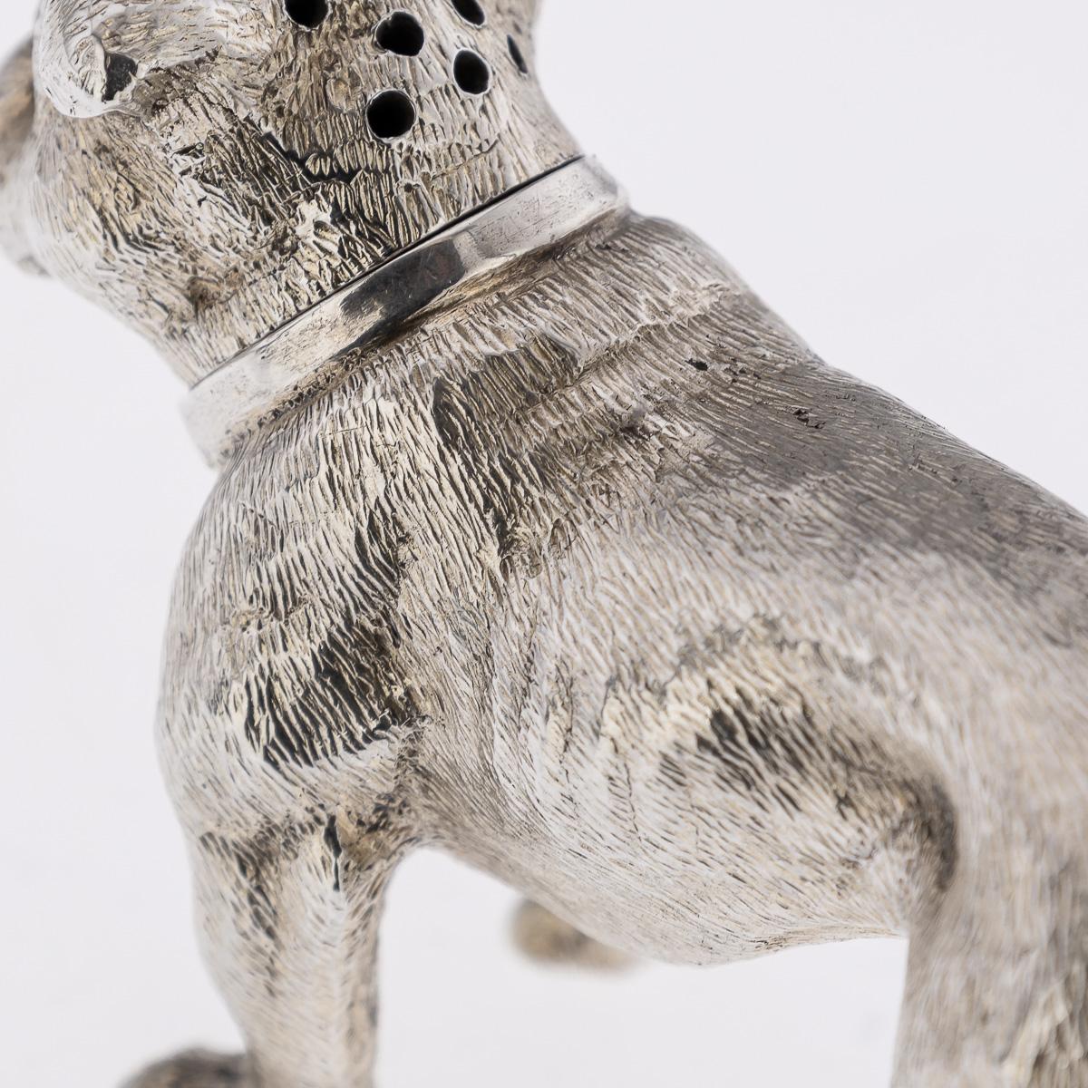 20th Century Edwardian Solid Silver Pair Of Dog Shaped Salts, London, c.1908 For Sale 13