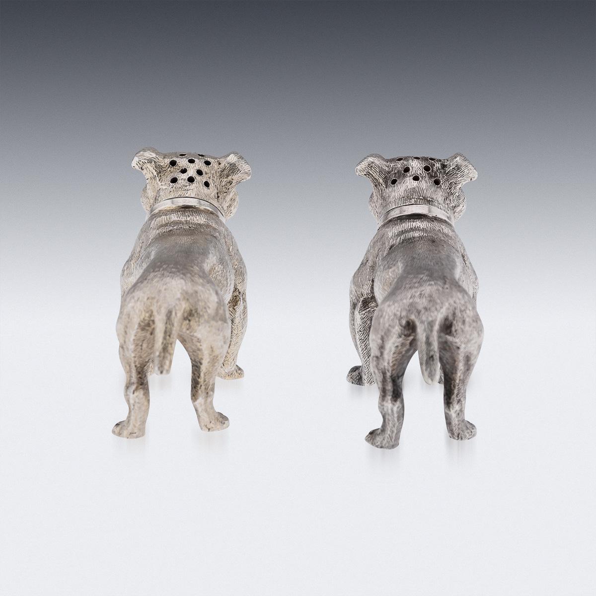 English 20th Century Edwardian Solid Silver Pair Of Dog Shaped Salts, London, c.1908 For Sale