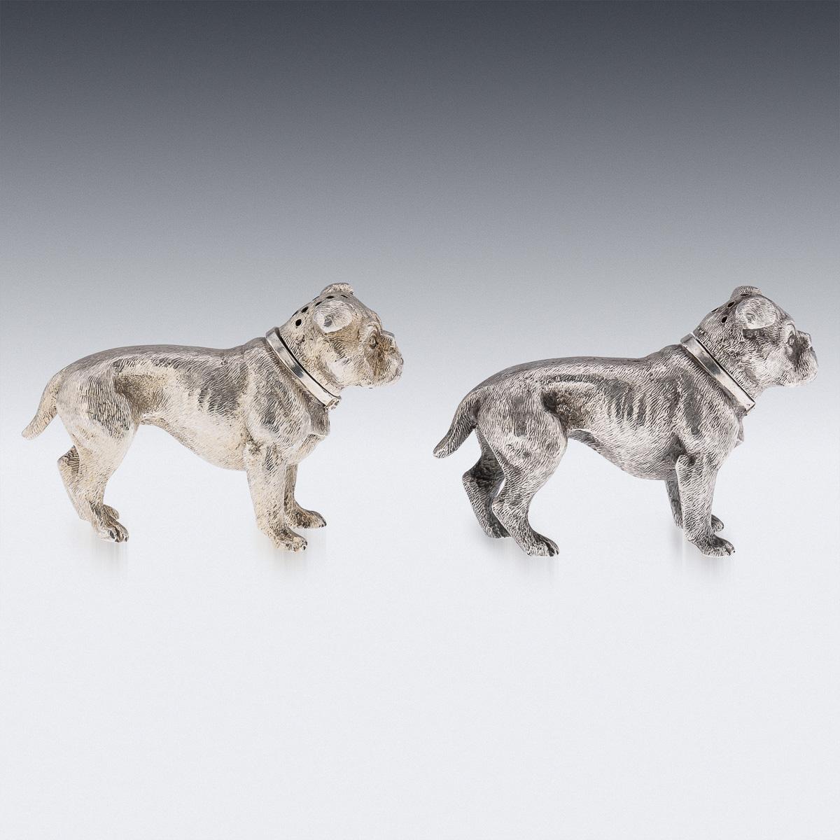 20th Century Edwardian Solid Silver Pair Of Dog Shaped Salts, London, c.1908 In Good Condition For Sale In Royal Tunbridge Wells, Kent