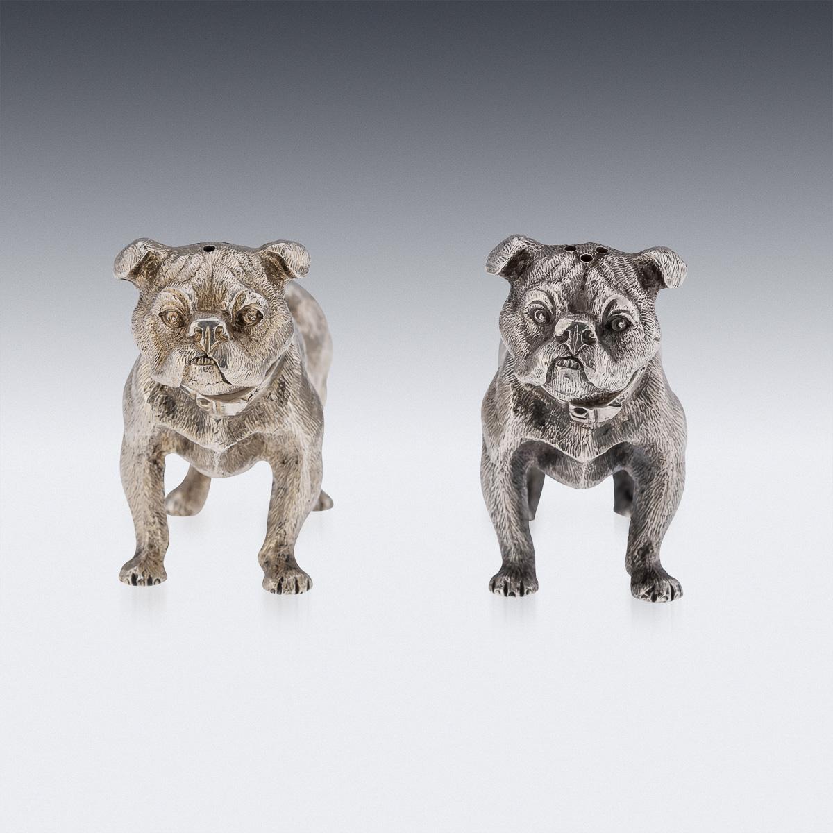 20th Century Edwardian Solid Silver Pair Of Dog Shaped Salts, London, c.1908 For Sale 1