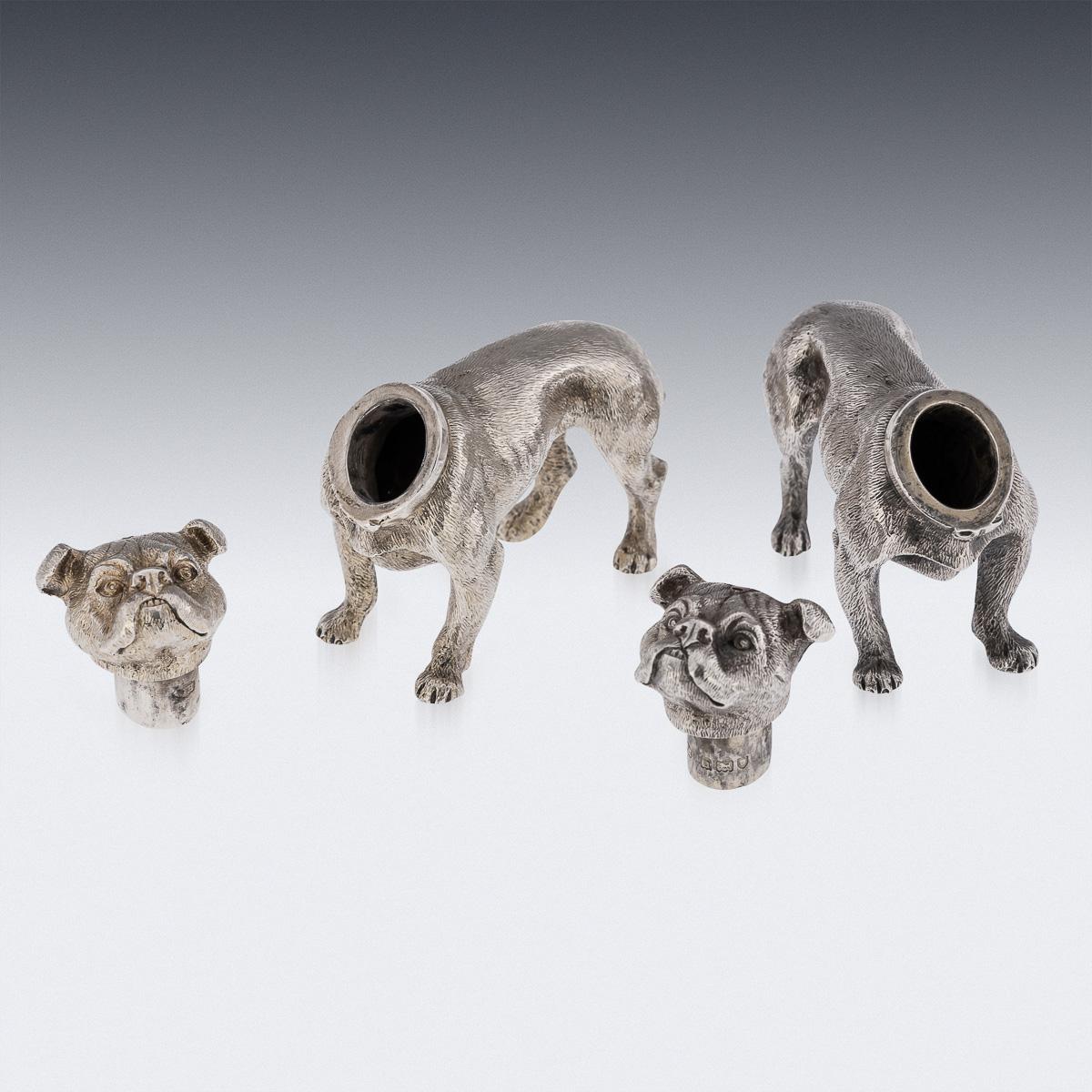 20th Century Edwardian Solid Silver Pair Of Dog Shaped Salts, London, c.1908 For Sale 2