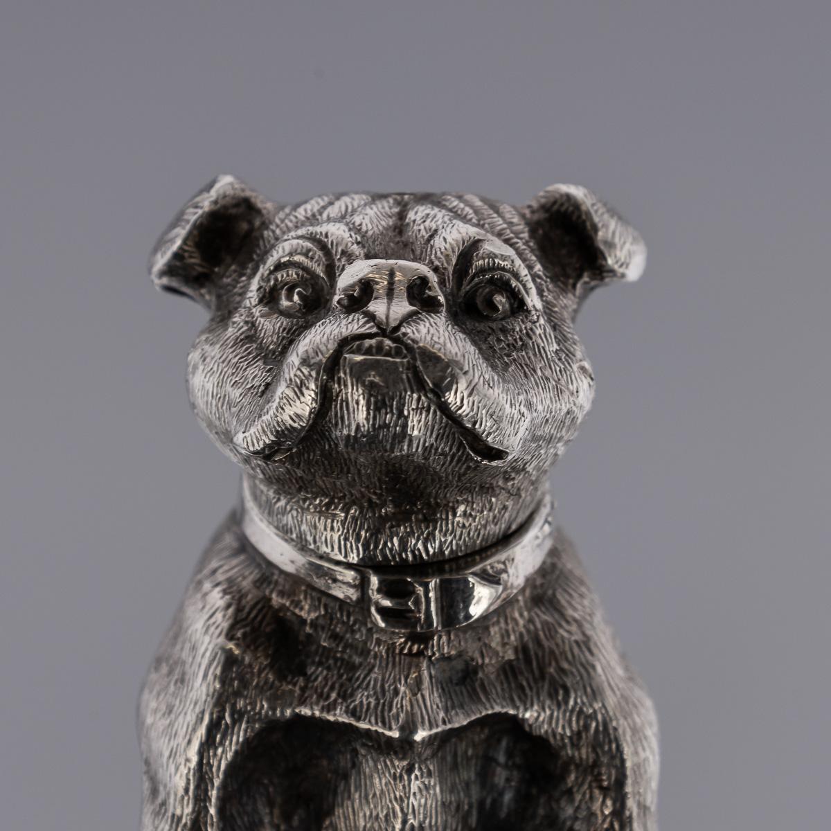 20th Century Edwardian Solid Silver Pair Of Dog Shaped Salts, London, c.1908 For Sale 3