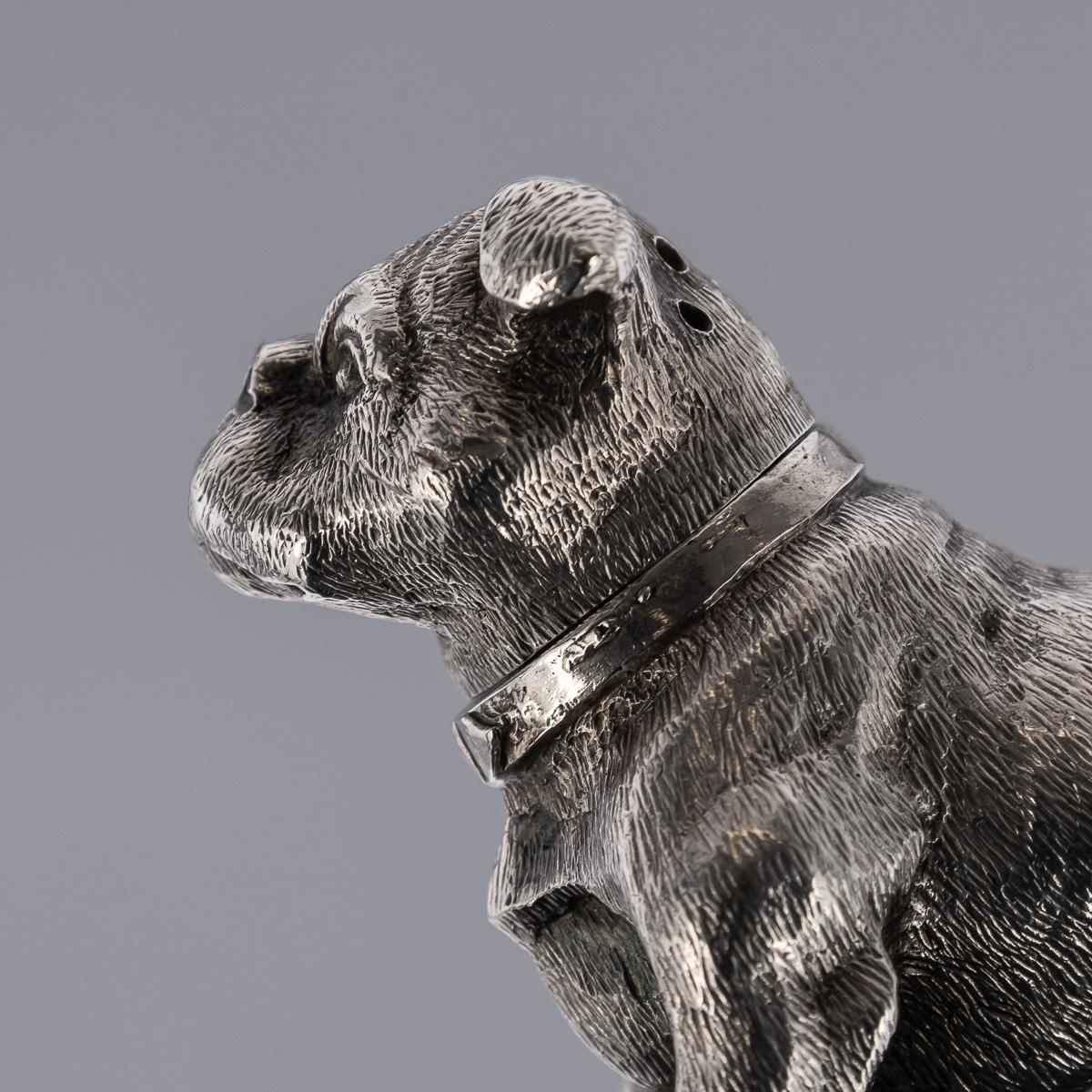 20th Century Edwardian Solid Silver Pair Of Dog Shaped Salts, London, c.1908 For Sale 4