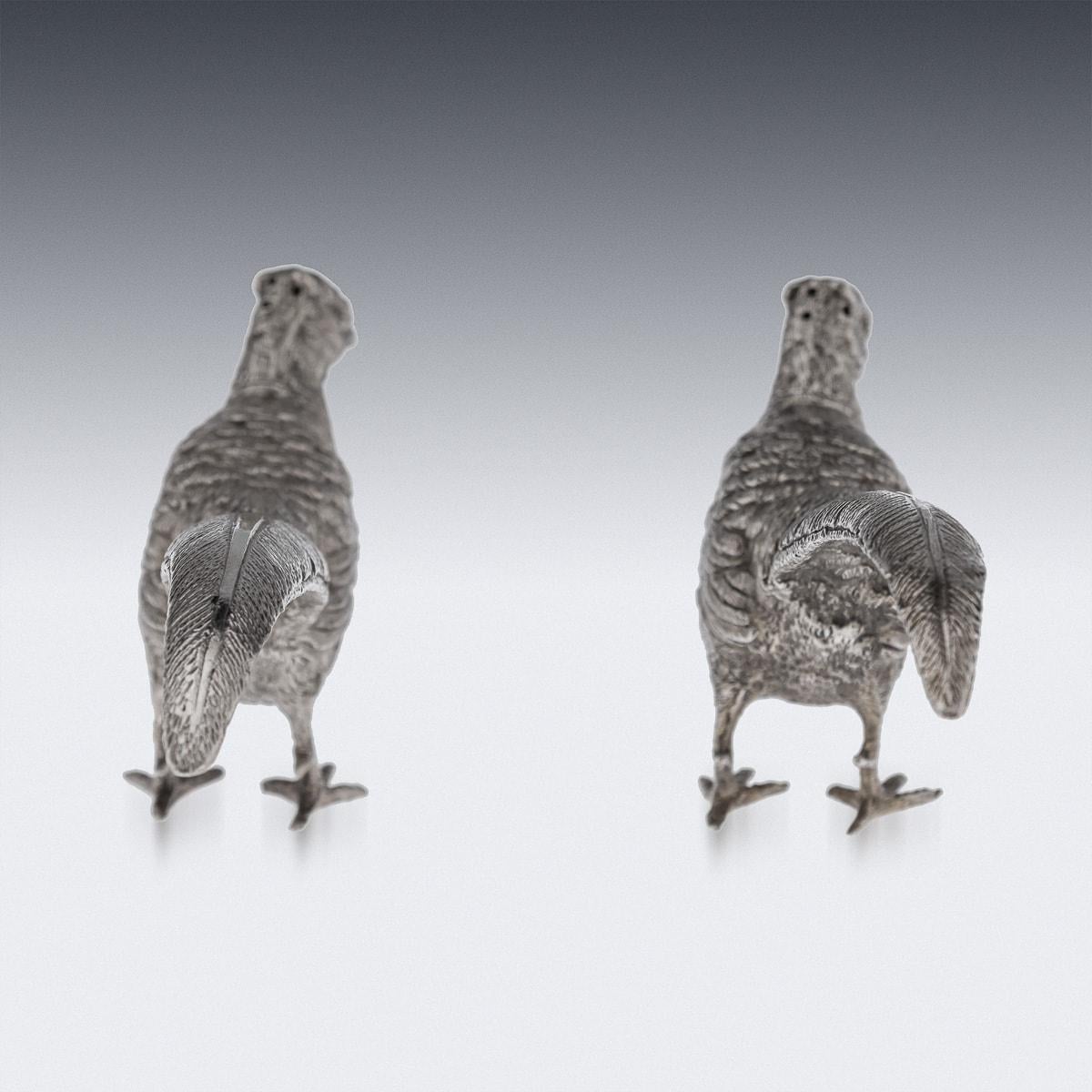 Sterling Silver 20th Century Edwardian Solid Silver Pheasant Salt & Pepper, London, c.1905 For Sale
