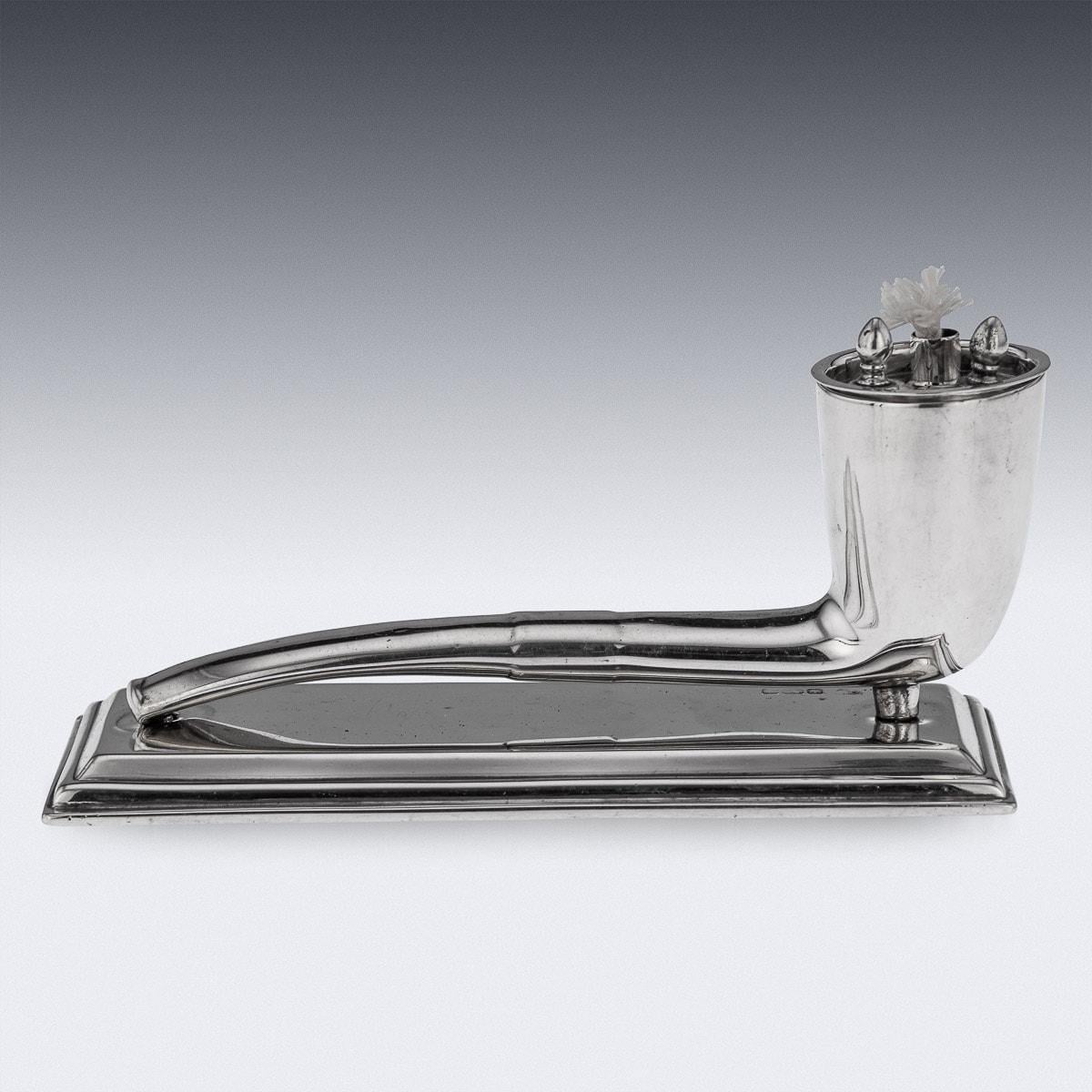 20th Century Edwardian Solid Silver Pipe Shaped Table Lighter, Sheffield, c 1906 In Good Condition For Sale In Royal Tunbridge Wells, Kent