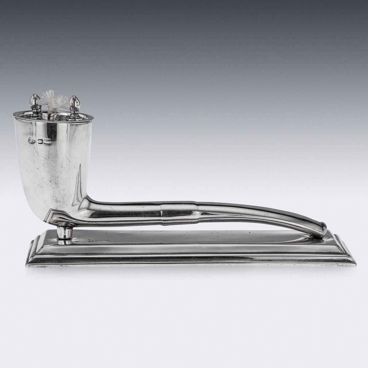 20th Century Edwardian Solid Silver Pipe Shaped Table Lighter, Sheffield, c 1906 For Sale 2