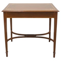 20th Century Edwardian Style Satinwood Inlaid Mahogany Stretcher Side Table