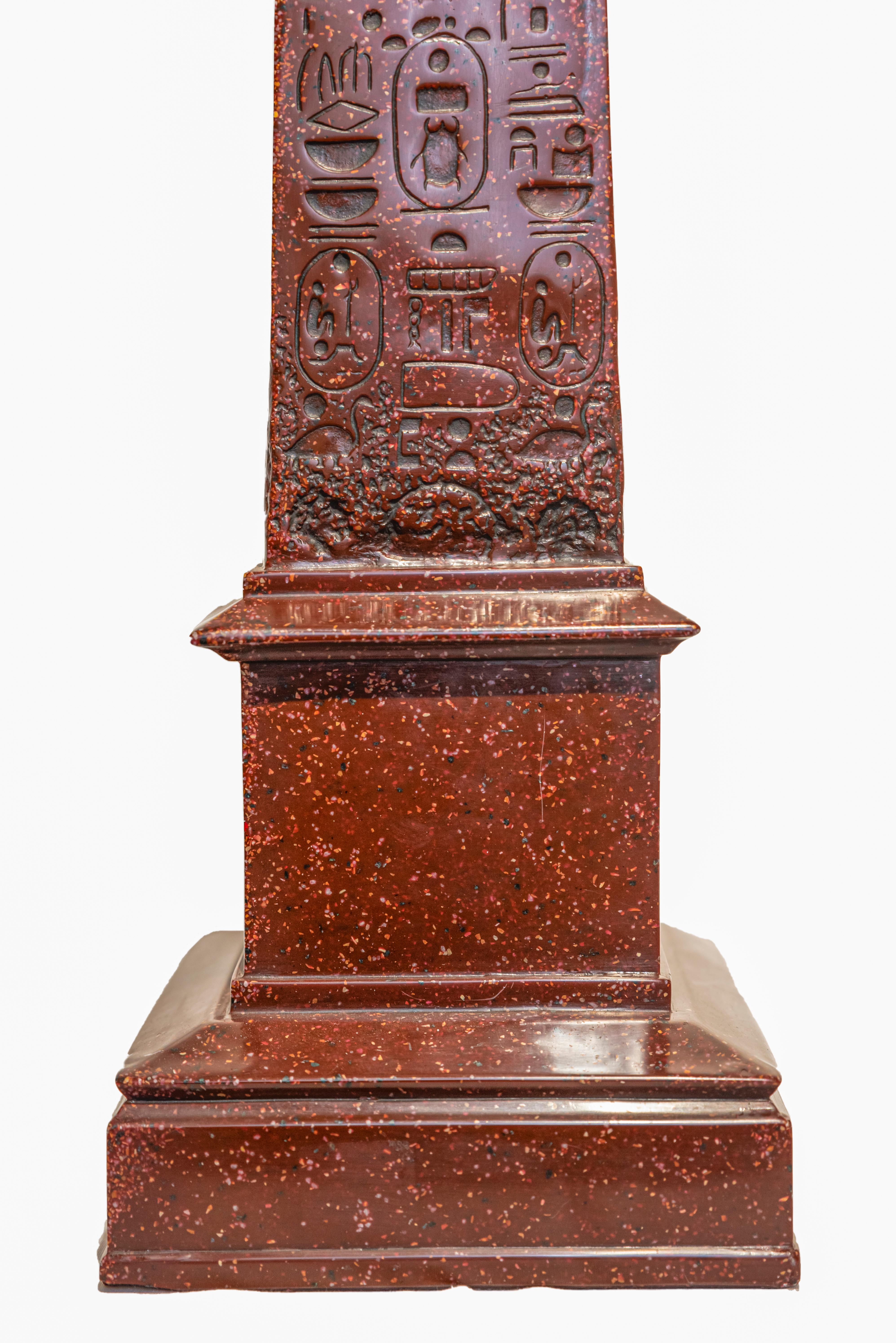 French 20th century egyptian revival red faux marble obelisk For Sale