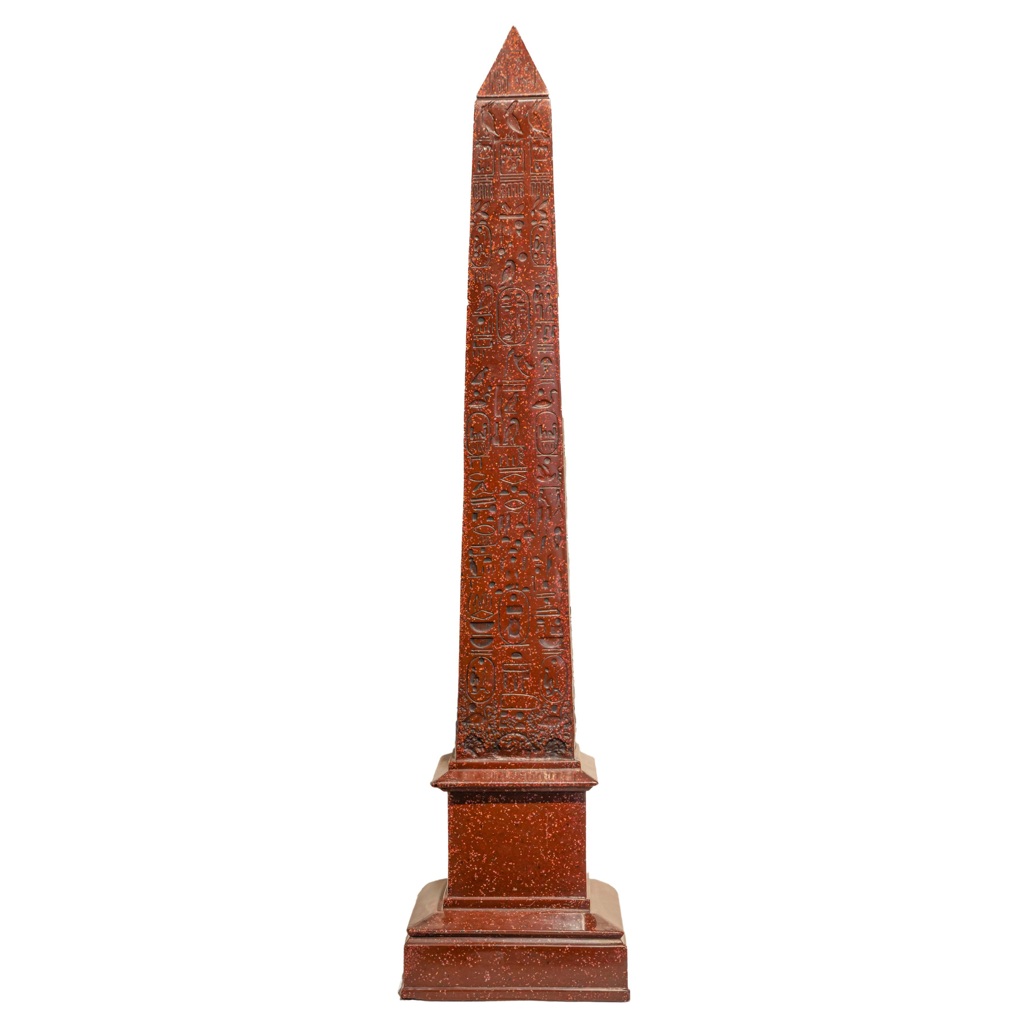 20th century egyptian revival red faux marble obelisk For Sale