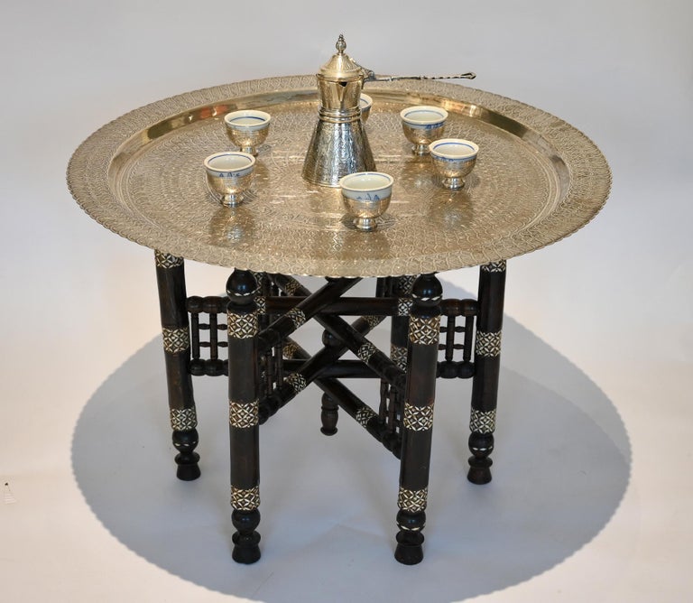 20th Century Egyptian Tea Set Arabic with Silver Plate and Pot Bowls Porcelain For Sale at 1stDibs