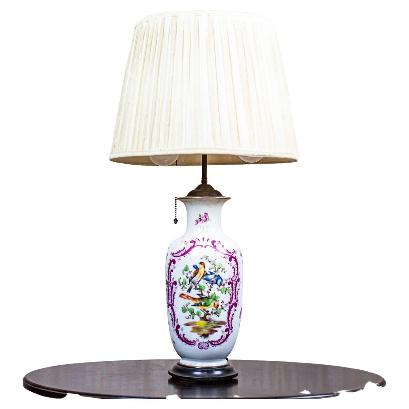20th-Century Electric Table Lamp with Decorative Ceramic Base