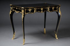 20th Century Elegant Black Bureau Plat / Writing Desk in Louis XV, Beech