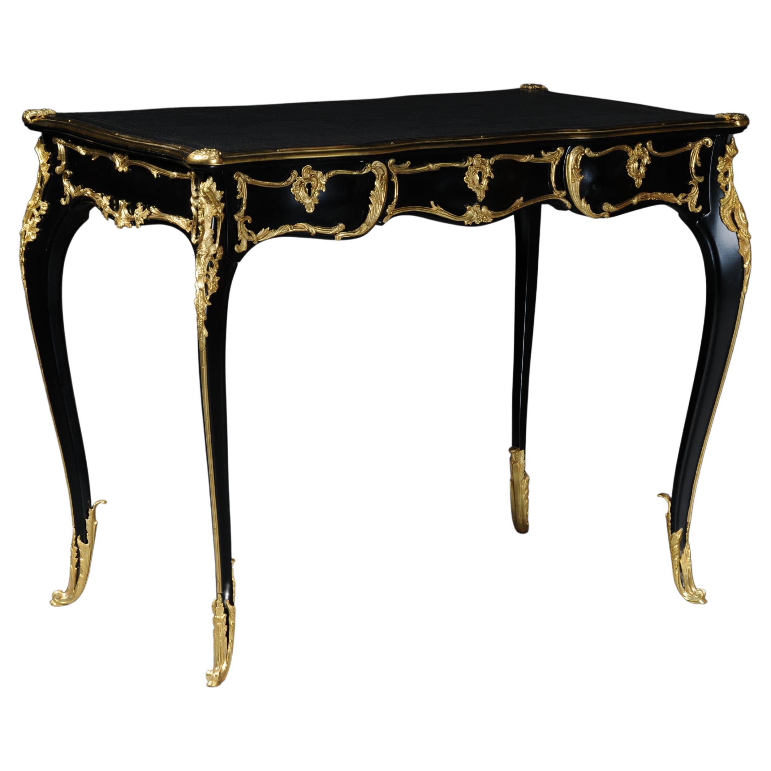 20th Century Elegant Black Bureau Plat / Writing Desk in Louis XV, Beech For Sale